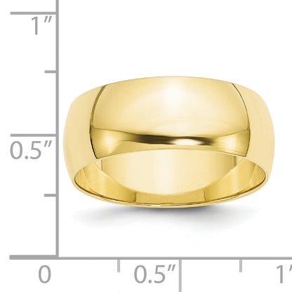 10K Yellow Gold 8mm Lightweight Half Round Wedding Band Size 7