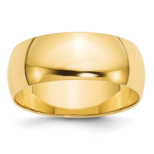 10K Yellow Gold 8mm Lightweight Half Round Wedding Band Size 7