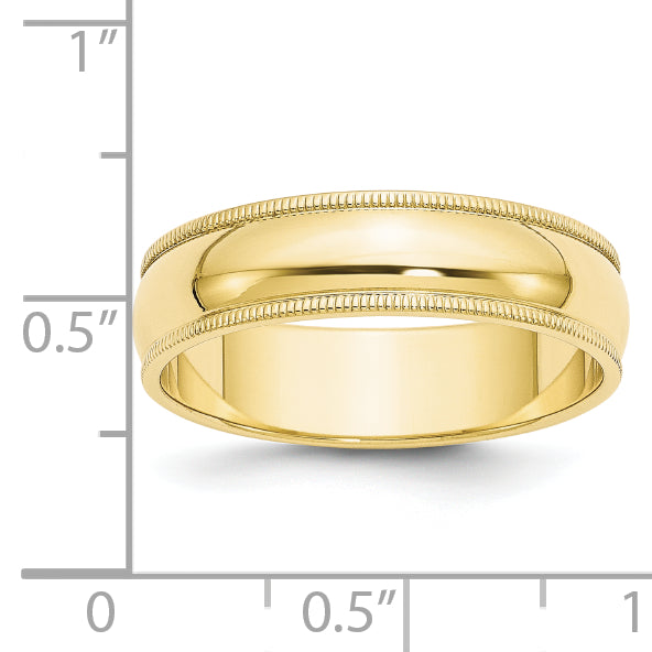 Solid 10K Yellow Gold 6mm Milgrain Half-Round Wedding Men's/Women's Wedding Band Ring Size 11