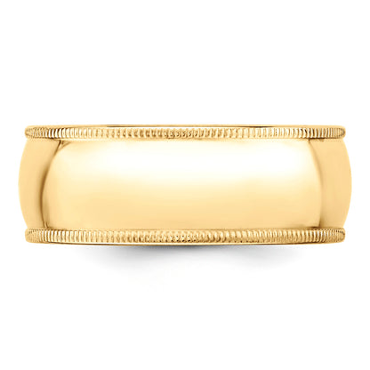 Solid 10K Yellow Gold 8mm Milgrain Half Round Men's/Women's Wedding Band Ring Size 12.5