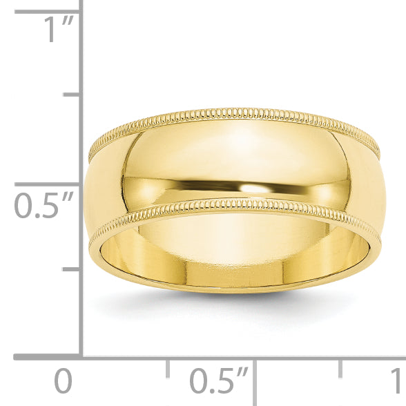 Solid 10K Yellow Gold 8mm Milgrain Half Round Men's/Women's Wedding Band Ring Size 12.5