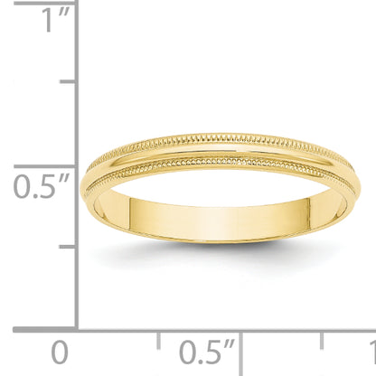 Solid 10K Yellow Gold 3mm Light Weight Milgrain Half Round Men's/Women's Wedding Band Ring Size 10