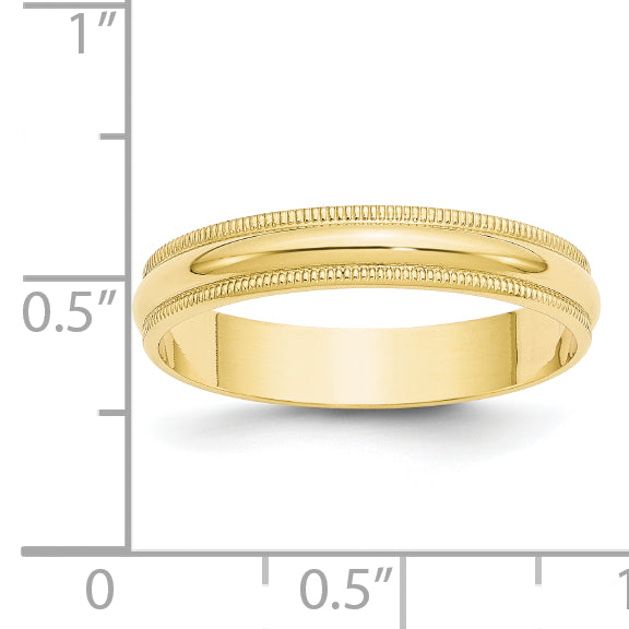 Solid 10K Yellow Gold 4mm Light Weight Milgrain Half Round Men's/Women's Wedding Band Ring Size 10