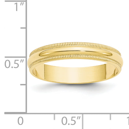 Solid 10K Yellow Gold 4mm Light Weight Milgrain Half Round Men's/Women's Wedding Band Ring Size 10
