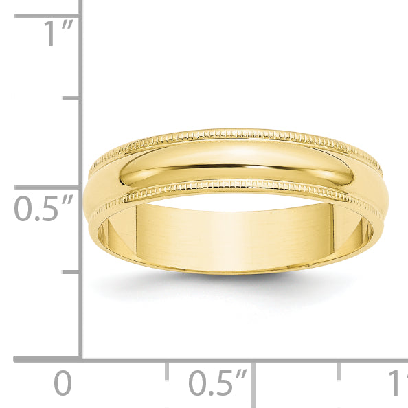 Solid 10K Yellow Gold 5mm Light Weight Milgrain Half Round Men's/Women's Wedding Band Ring Size 13.5