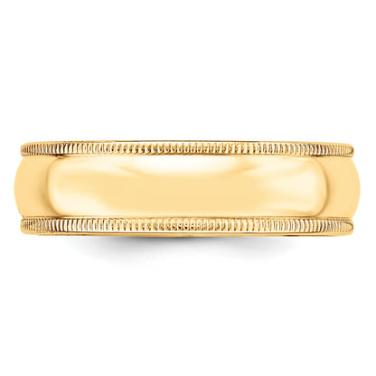 Solid 10K Yellow Gold 6mm Light Weight Milgrain Half Round Men's/Women's Wedding Band Ring Size 9