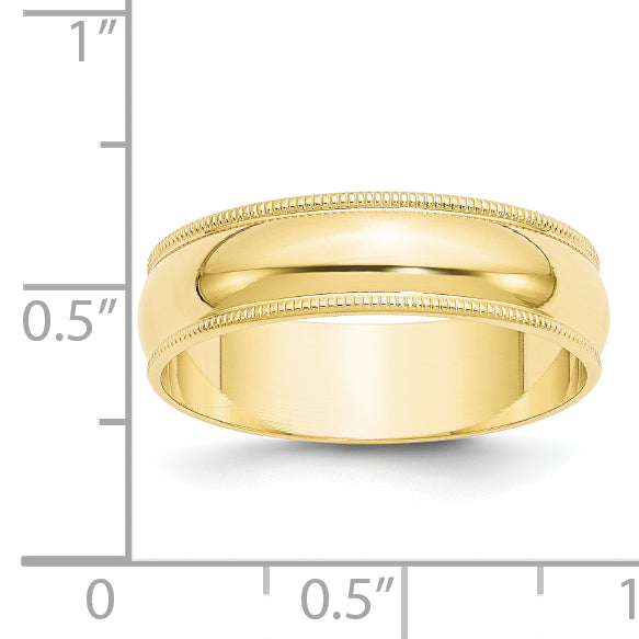 Solid 10K Yellow Gold 6mm Light Weight Milgrain Half Round Men's/Women's Wedding Band Ring Size 8