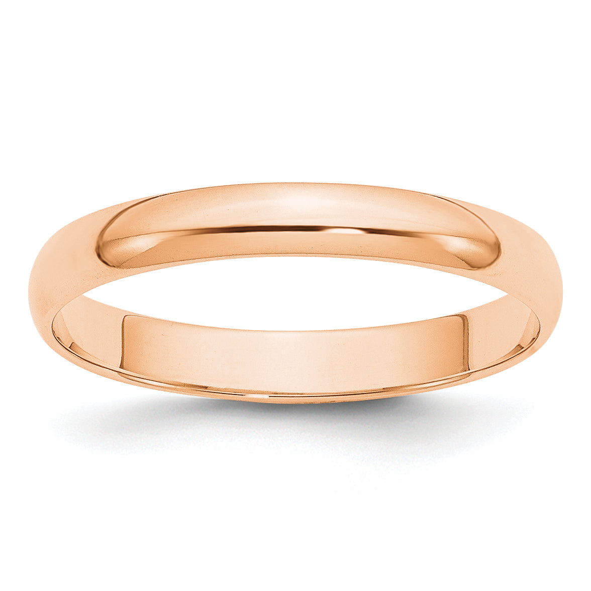 10K Rose Gold 3mm Lightweight Half Round Wedding Band Size 10