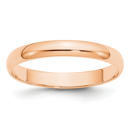10K Rose Gold 3mm Lightweight Half Round Wedding Band Size 10