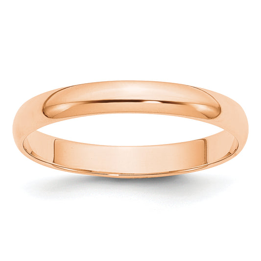 10K Rose Gold 3mm Lightweight Half Round Wedding Band Size 14