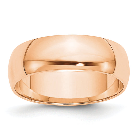10K Rose Gold 6mm Lightweight Half Round Wedding Band Size 12