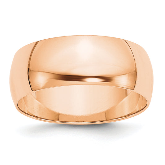 10K Rose Gold 8mm Lightweight Half Round Wedding Band Size 6