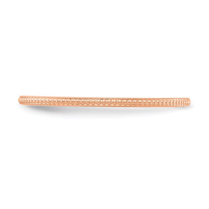 10K Rose Gold 10K 1.2mm Beaded Stackable Band Size 8.5