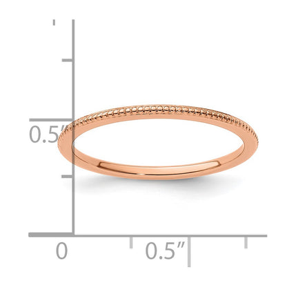 10K Rose Gold 10K 1.2mm Beaded Stackable Band Size 8.5