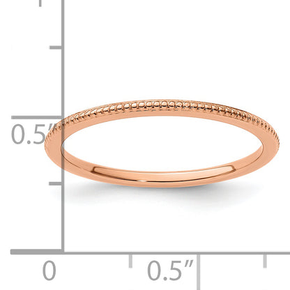 10K Rose Gold 10K 1.2mm Beaded Stackable Band Size 4.5