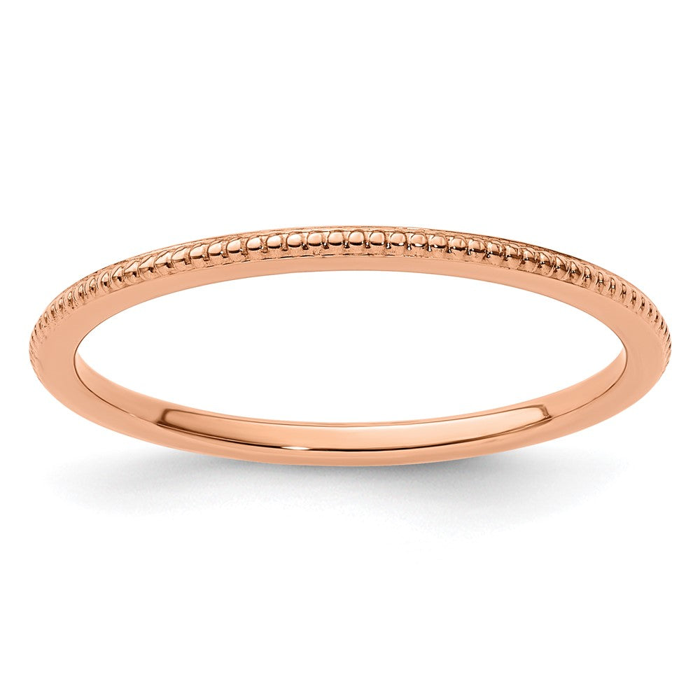 10K Rose Gold 10K 1.2mm Beaded Stackable Band Size 8.5