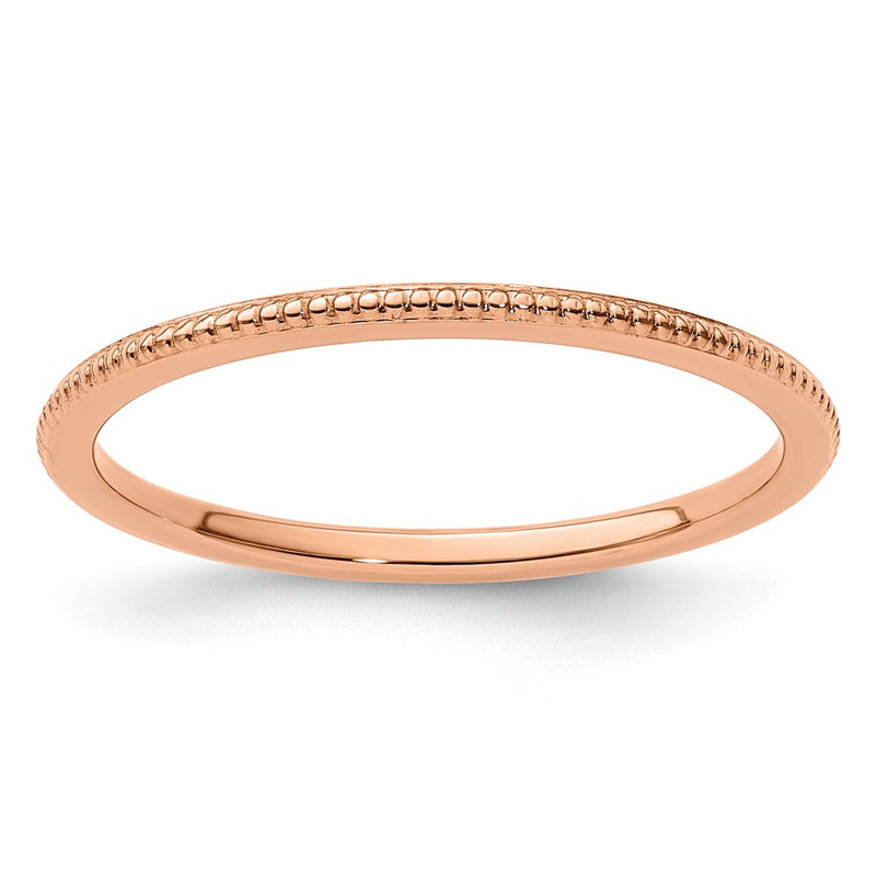 10K Rose Gold 10K 1.2mm Beaded Stackable Band Size 6.5