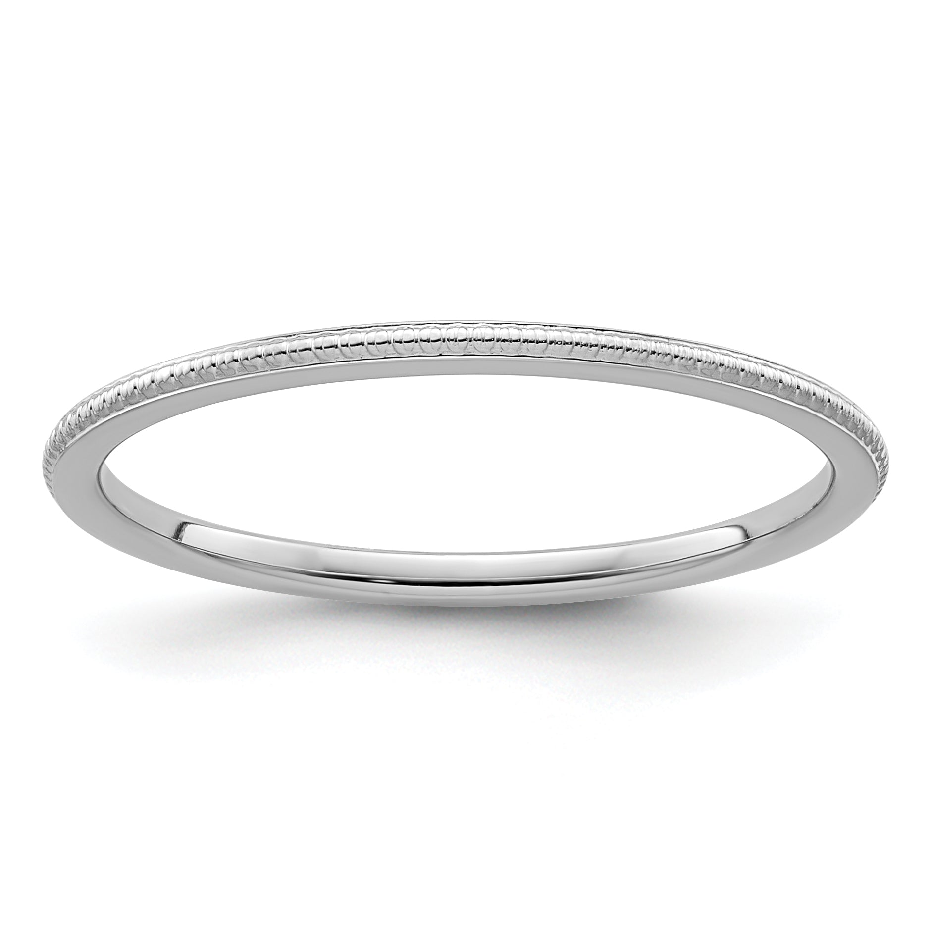 10K White Gold 10K 1.2mm Beaded Stackable Band Size 5.5
