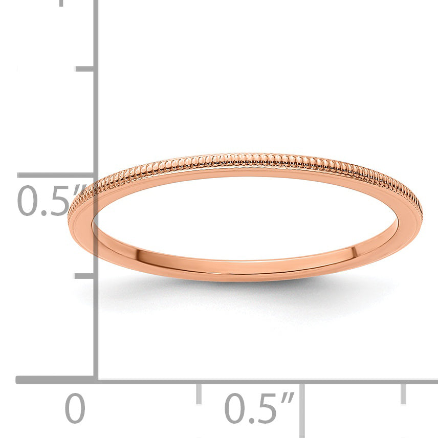 10K Rose Gold 10K 1.2mm Milgrain Stackable Band Size 7.5