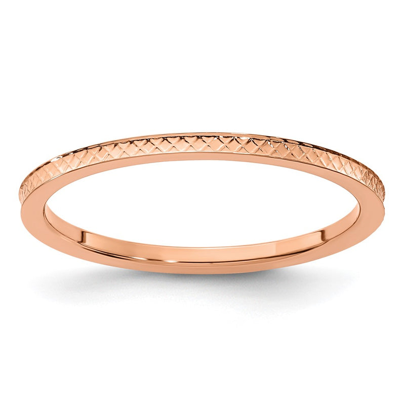 10K Rose Gold 10K 1.2mm Criss-Cross Pattern Stackable Band Size 8