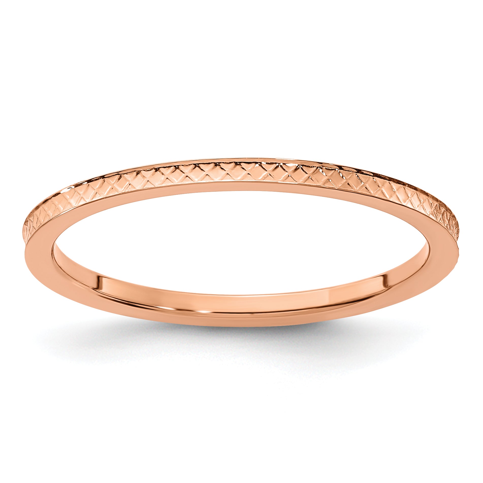 10K Rose Gold 10K 1.2mm Criss-Cross Pattern Stackable Band Size 8