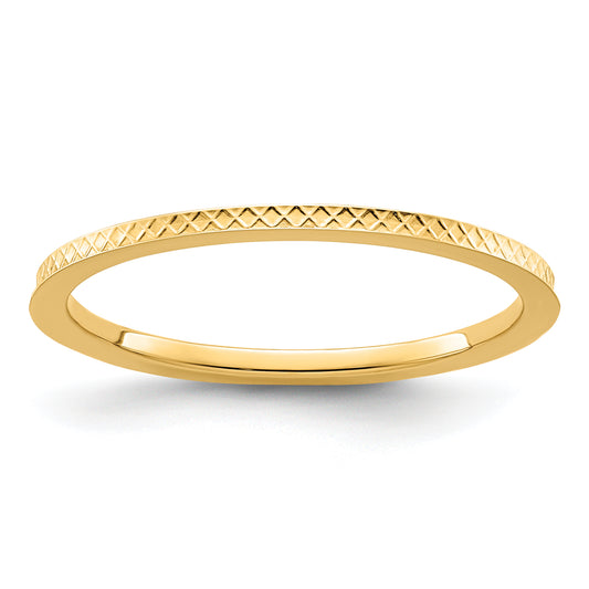 10K Yellow Gold 10K 1.2mm Criss-Cross Pattern Stackable Band Size 8.5
