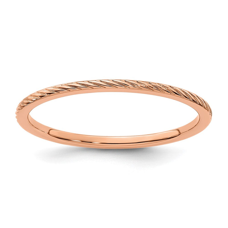 10K Rose Gold 10K 1.2mm Twisted Wire Pattern Stackable Band Size 7.5