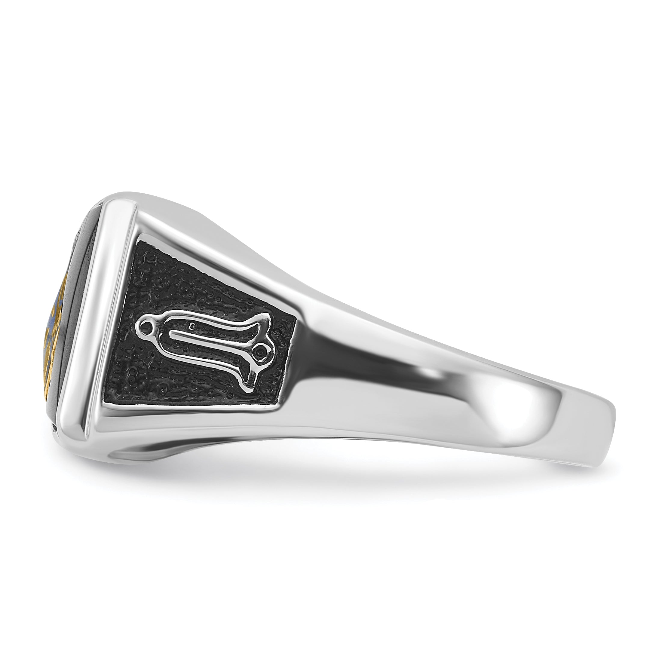 10K White Gold Men'S Polished And Textured With Black Enamel Onyx Masonic Ring