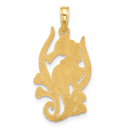 14K Yellow Gold Polished Fancy Seahorse in Kelp Charm