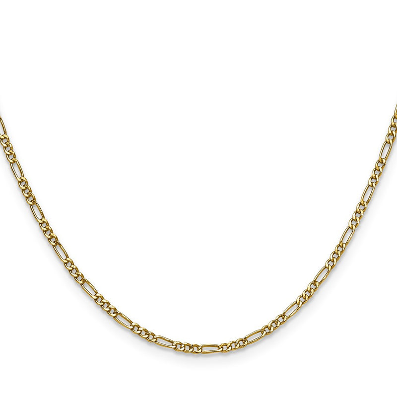 14K Yellow Gold 1.9mm Semi-Solid Figaro Chain Necklace