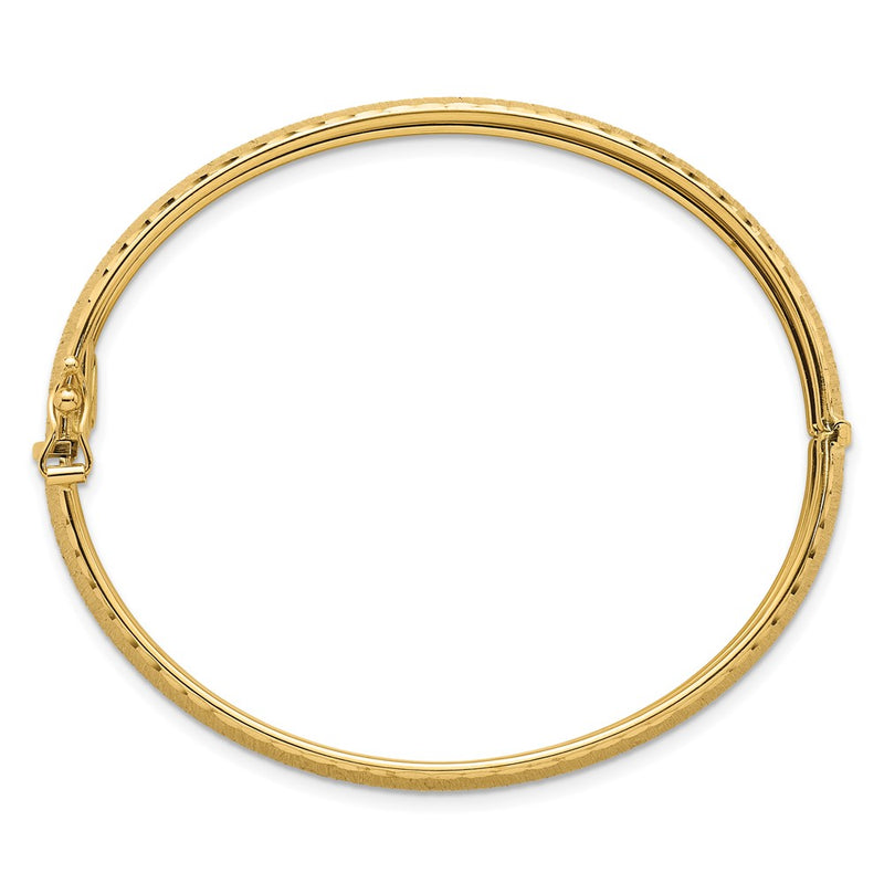 14K Yellow Gold Polished Diamond-cut Textured 11.75mm Hinged Oval Bangle Bracelet