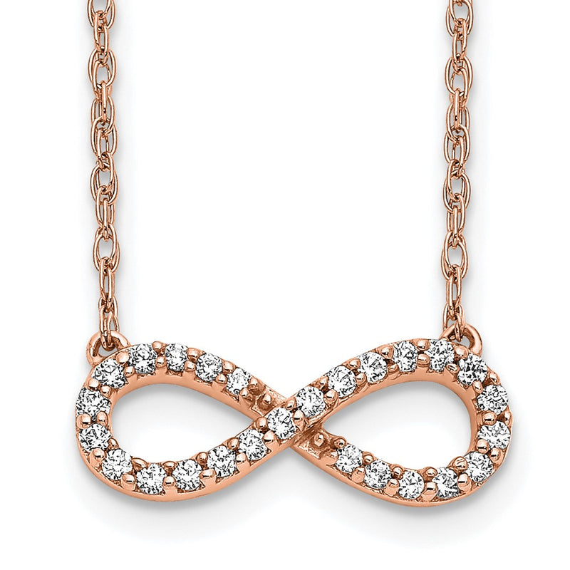 14K Rose Gold Polished 1/6 carat Diamond Infinity Symbol 18 Inch Necklace