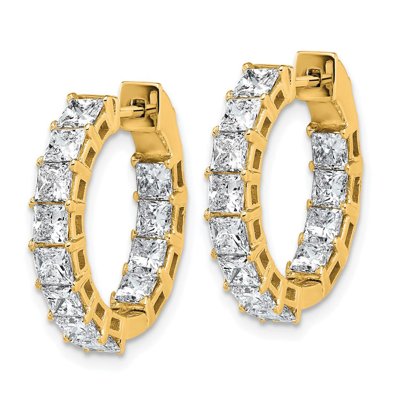 14K Yellow Gold Inside/Outside Cert Lab Grown VS DEF Princess Diamond Hoop Earrings