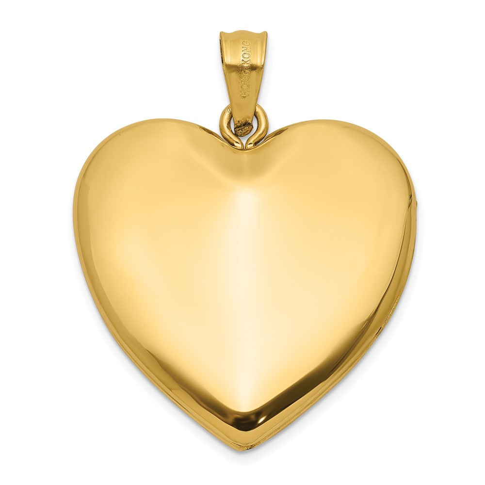 14K Yellow Gold Satin and Polished Diamond Star 24mm Heart Locket