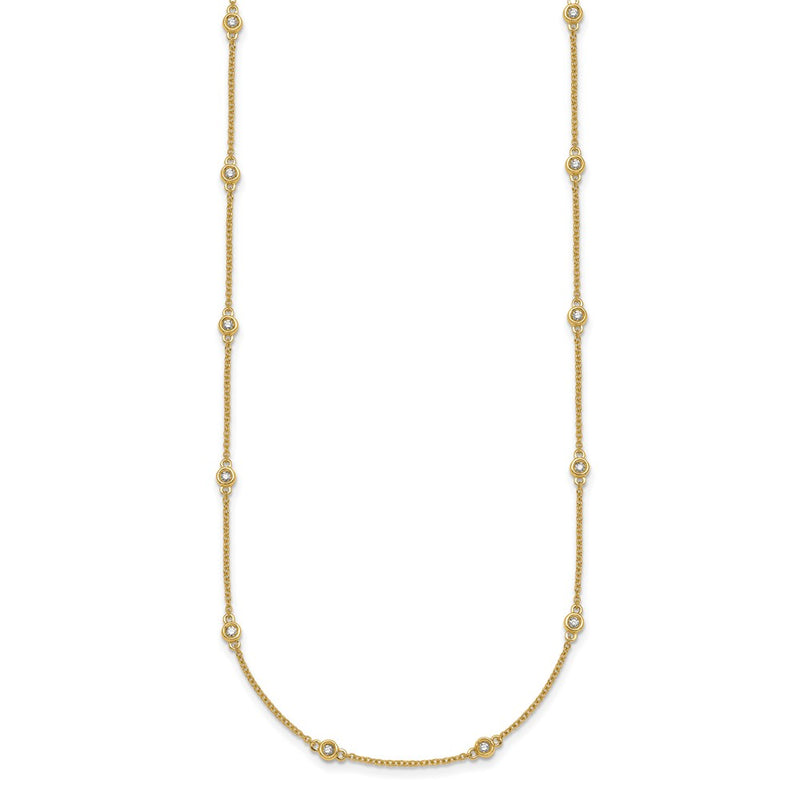 14K Yellow Gold Complete 1/3 carat Bezel-set Diamond and Cable Chain 20-Station 20 Inch Necklace