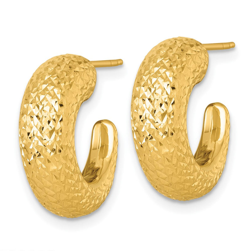 14K Yellow Gold Polished Diamond-cut Hollow C-Hoop Post Earrings