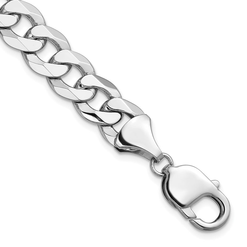 14K White Gold 9.5mm Flat Beveled Curb 8.5 Inch Chain