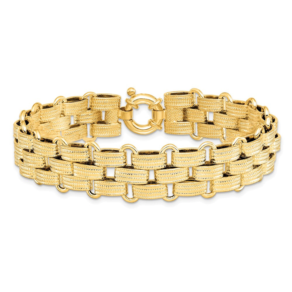 14K Yellow Gold Polished Basket Weave Fancy 8 Inch Bracelet