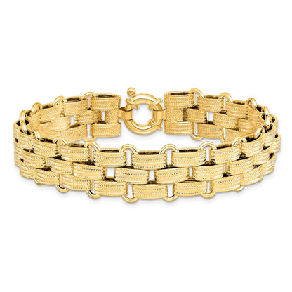 14K Yellow Gold Polished Basket Weave Fancy 8 Inch Bracelet