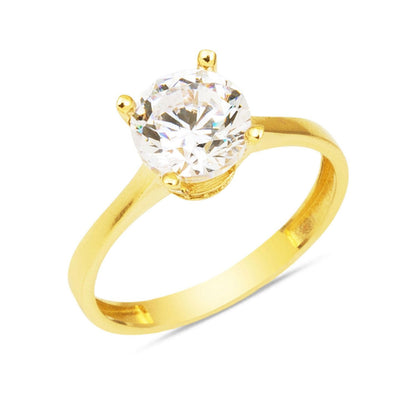 14K Yellow Gold Crown Solitaire Cubic Zirconia Ring