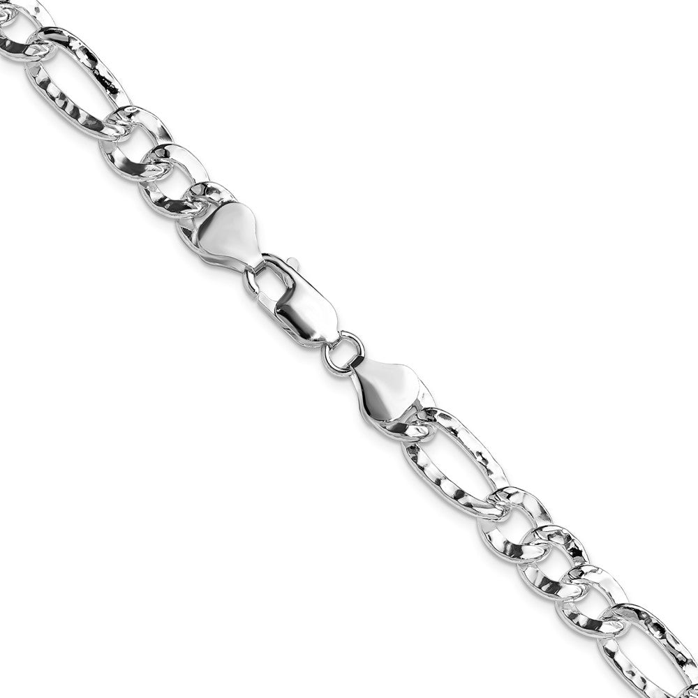 Sterling Silver 7.6mm Hammered Figaro Chain Necklace
