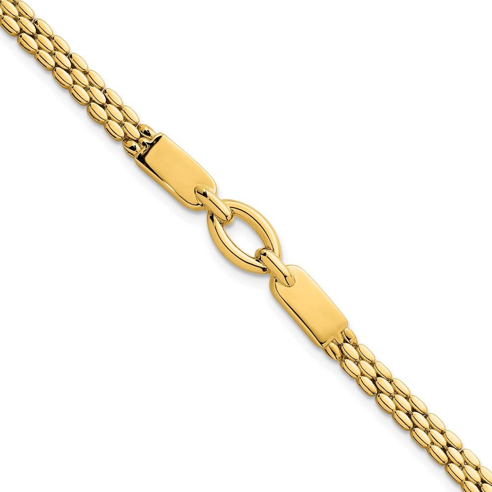 14K Yellow Gold Polished Fancy Oval Center Brick Link Chain Bracelet