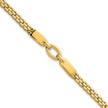 14K Yellow Gold Polished Fancy Oval Center Brick Link Chain Bracelet