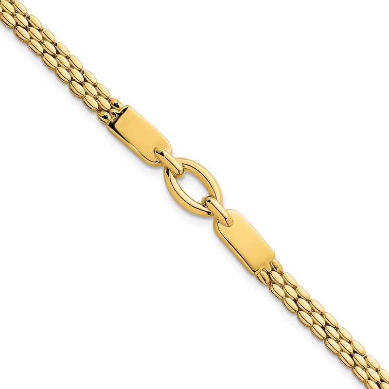 14K Yellow Gold Polished Fancy Oval Center Brick Link Chain Bracelet