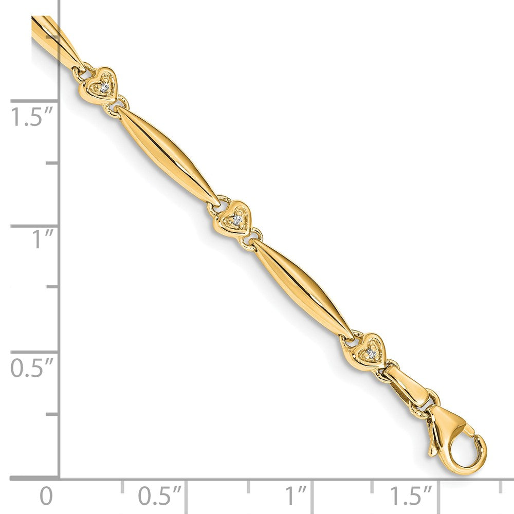 14K Yellow Gold Complete 1/20 carat Diamond Heart 7 Inch Bracelet