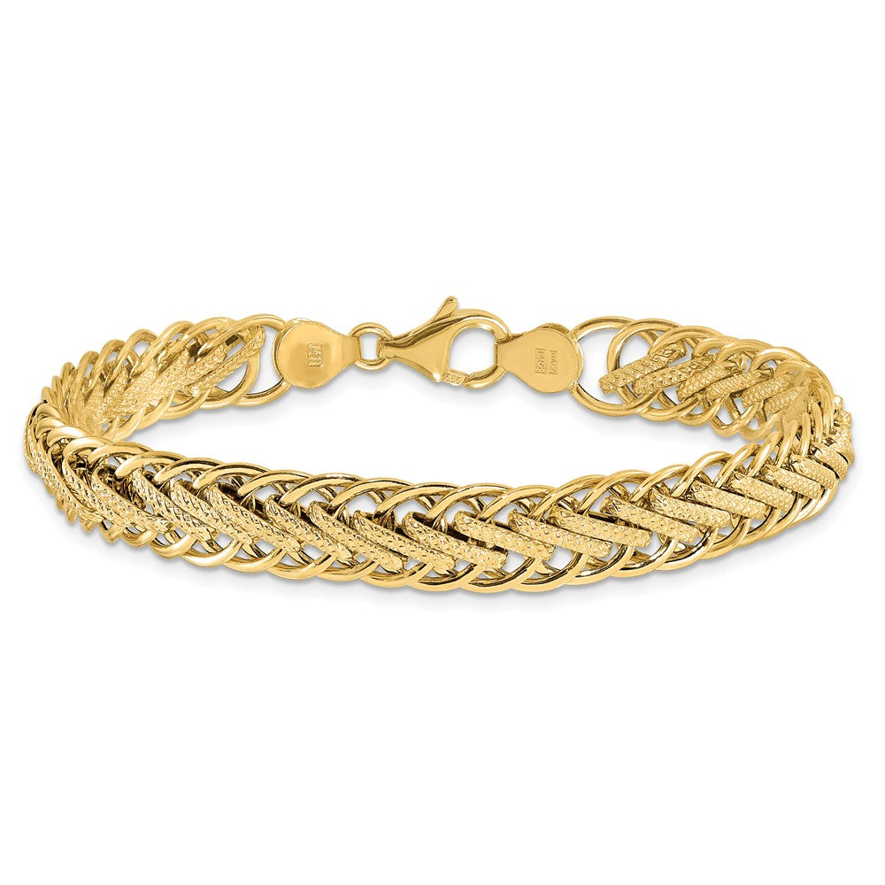 14K Yellow Gold Polished and Textured Fancy Link 7.75 Inch Bracelet
