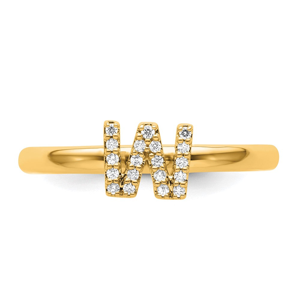 14K Yellow Gold Stackable Diamond Initial W Size 7 Ring