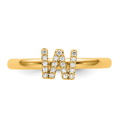14K Yellow Gold Stackable Diamond Initial W Size 7 Ring