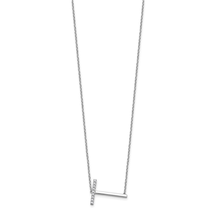 14K White Gold Sideways Diamond Initial T 18 Inch Necklace
