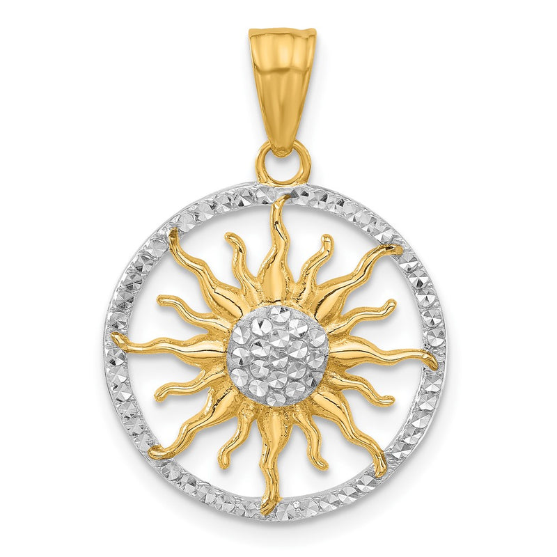 14K Yellow Gold and Rhodium Diamond-cut Sun Pendant